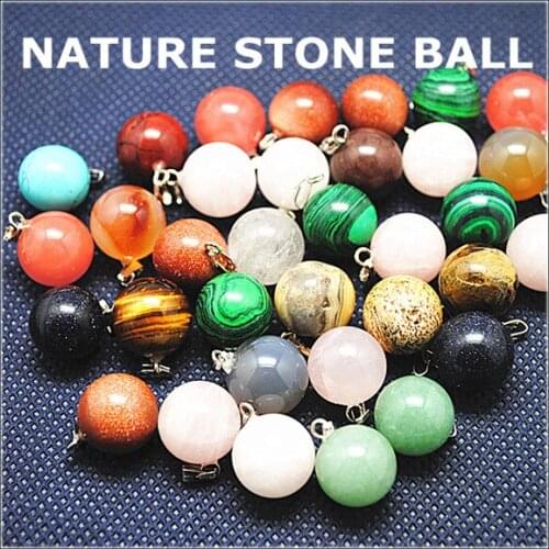 5pcs nature stone pendant blue stone rosee opal black onyx crystal size 14mm charms jewelry pendant round ball