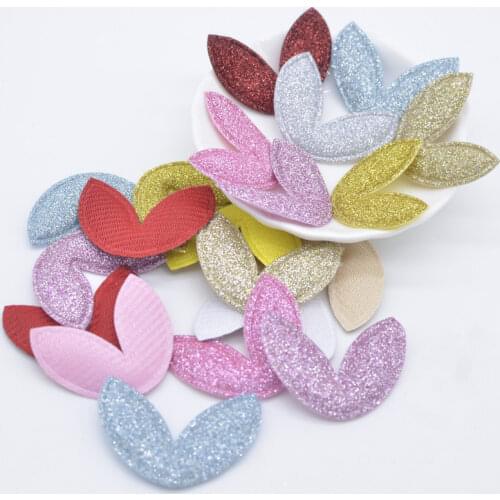 50Pcs 36*28mm Padded Glitter Fabric Kawaii Rabbit Ears Applique for DIY Hat Crafts Stick-On Patches Headwear Hairpin Decor H99