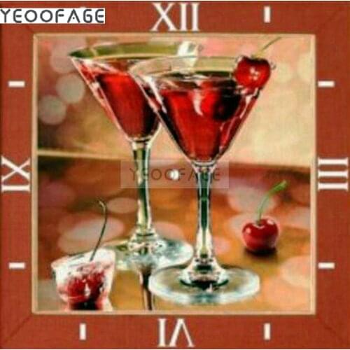 5D DIY Diamond Painting Cross Stitch Cocktail clock rhinestones diamond Embroidery Wine glass clock picture painting wall decor