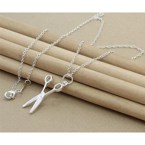 925 Silver Creative Scissor Pendants Necklace For Women Fashion Silver Necklaces Jewelry Gifts