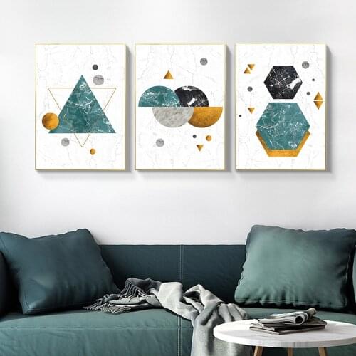 Abstract Geometry Marble Canvas Paintings Triangle Circle Hexagon Poster And Print Nordic Style Wall Art For Living Room Picture