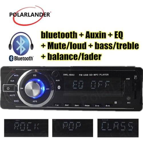1 Din Car Radio Mp3 Player LCD function USB/SD/EQ/Bluetooth/FM/Aux/Clock Car Stereo player Built-in Bluetooth + microphone