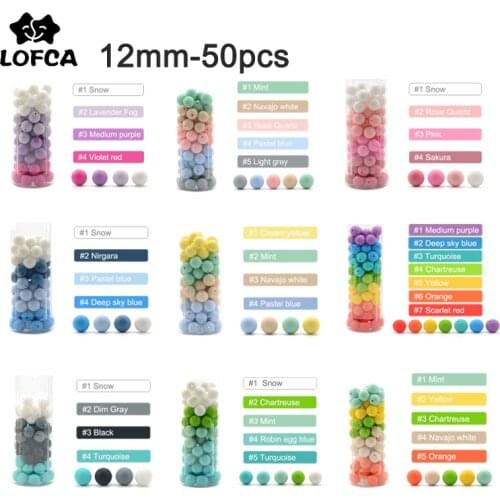LOFCA 12mm 50pcs Silicone Loose Beads Baby Teether Round Baby Teething Beads DIY Chewable Colorful Teething For Infant