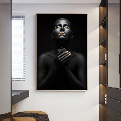 Black Nude African Prayer Woman Portrait Canvas Painting Posters and Prints Cuadros Wall Art Picture for living Room Home Decor