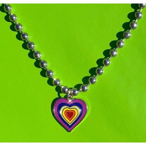 New Harajuku Sweet Cool Heart Stainless Steel Pendant Necklace Cute Candy Color Choker for Women Girl Cool Party Jewelry Gift