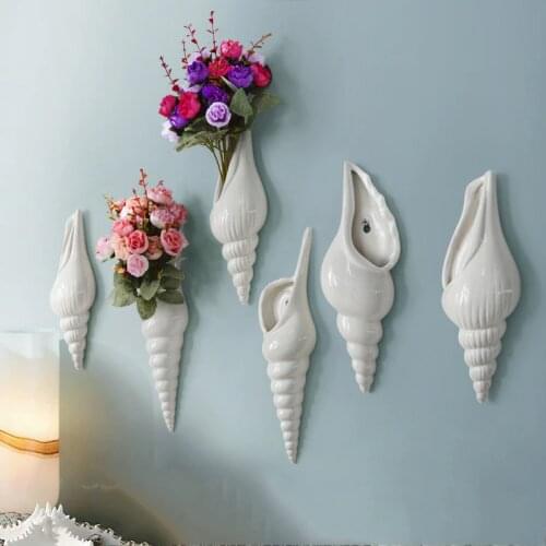 European ceramic three-dimensional conch wall decorative wall vase flower artifact creative background wall decoration crafts