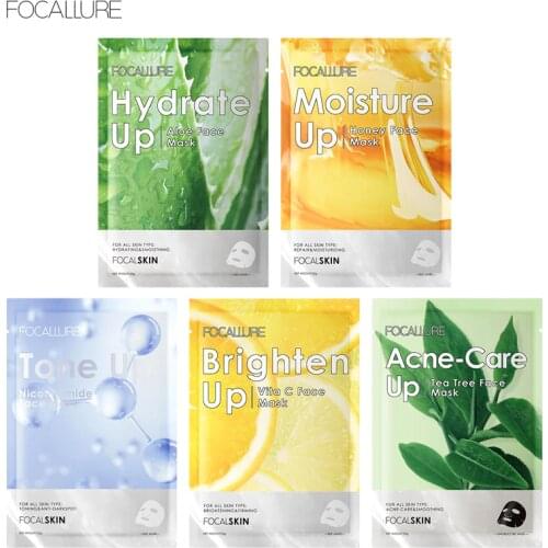 FOCALLURE 5 Pcs Sheet Mask Set For Face Brighten up Energy Moisturizing Oil Control Facial Skin Care Acne Remedy