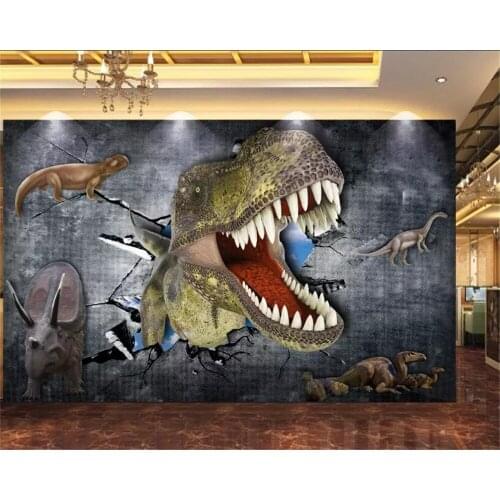 Beibehang Custom wallpaper for walls 3 d Modern Children room background Brick wall dinosaur Tyrannosaurus Photo Wallpaper mural