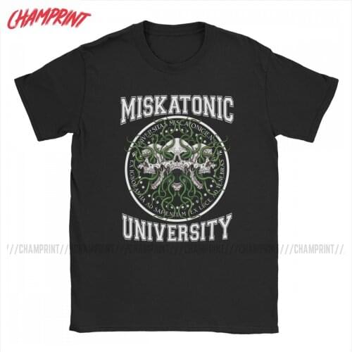 Miskatonic University T-Shirts Men Cthulhu Lovecraft Vintage Cotton Tee Shirt Crewneck Short Sleeve T Shirts Gift Idea Clothes