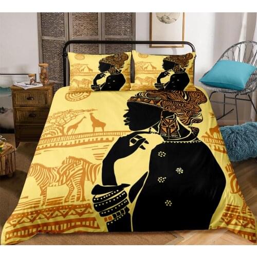 African Bedding Set King People Woman Duvet Cover Set Home Textiles Yellow Background Bedclothes 3-Piece