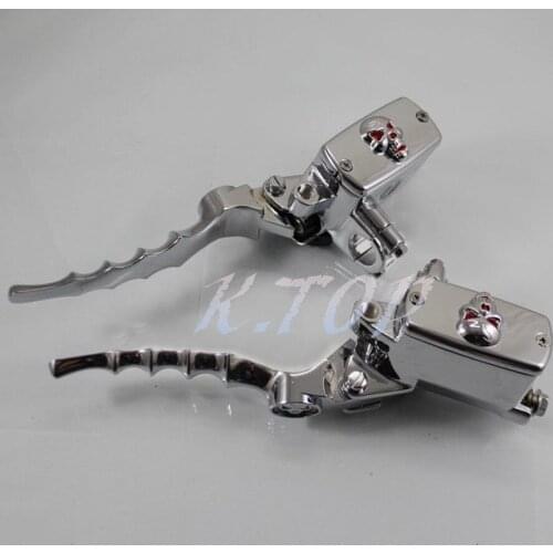 1" Chrome Skull Hand Control Reservoir Brake Clutch Levers For Harley Choppers Cruiser