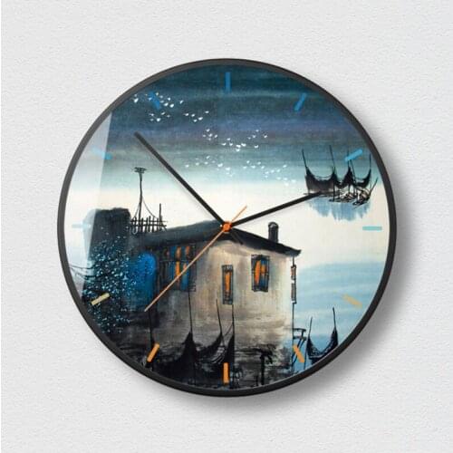 Chinese Building 12 Inch Gold Wall Clock Modern Round Clock Metal Wall Clock Mute Quartz Clock Home Decorate For Living Room