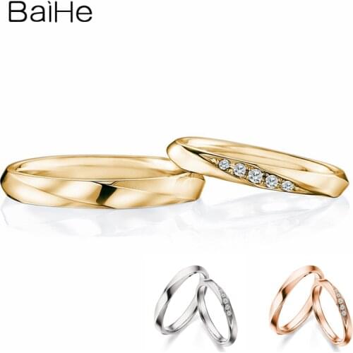 BAIHE Solid 18K White Gold 0.08ct Certified H/SI Round 100% Genuine Natural Diamonds Engagement Women Fine Jewelry Couple Ring