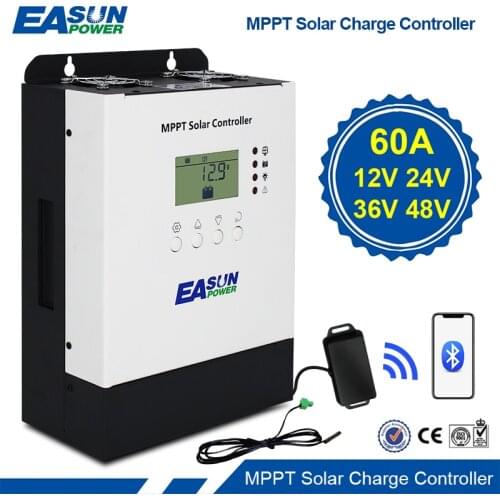 MPPT Solar Controller 60A 12V/24V/36V/48V Charger Max 150VDC PV Input 3200W Back-light Bluetooth LCD Solar Regulator RS485 IP32