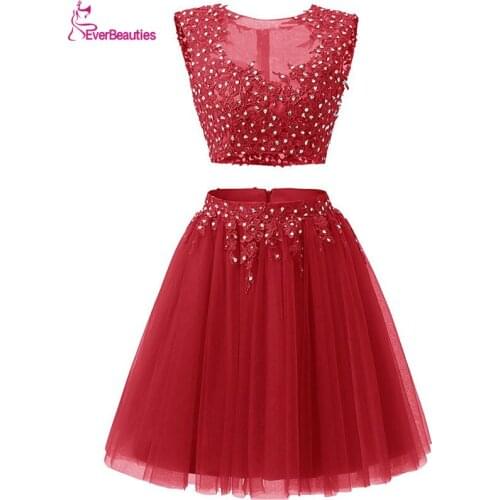 Two Pieces Short Evening Dresses 2020 Tulle with Beaded O-Neck Kaftan Prom Party Dresses Abiye Robe De Soiree