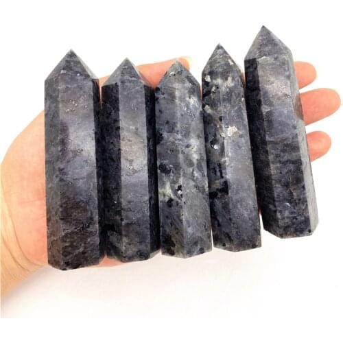 Beautiful 1PC Natural Labradorite Larvikite Stone Point Hexagonal Pyramid Mineral Ornament Healing Stone Natural Quartz Crystals