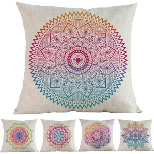 Gradient Color Mandala Pattern Linen Throw Pillow Case Home Sofa Room Decoration Cushion Cover Buddhism Religious belief