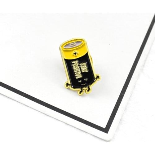 Cute cartoon positive battery enamel brooch positive energy retention actively encourage support friends jewelry gifts