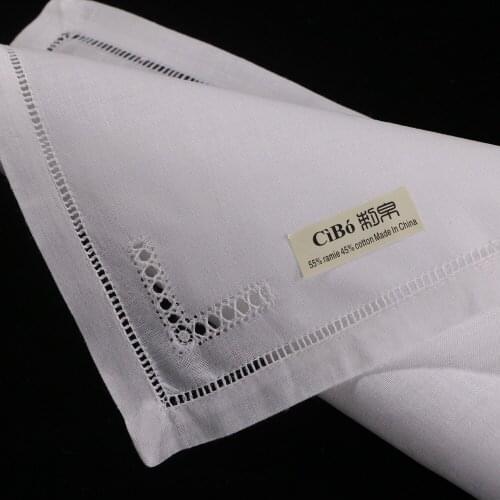 N063 White 120PCS 55% Ramie 45% Cotton 10" x 10" / 12" x 12" Drawn Thread Work Ladder Hemstitch Small Size Table Napkins