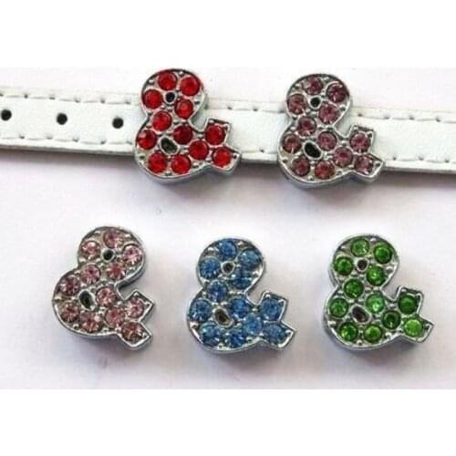 Wholesale 50pcs Mix Color & Internal Dia.10mm Full Rhinestone slide Charms can through 10mm Belt Pet Collar Wristband