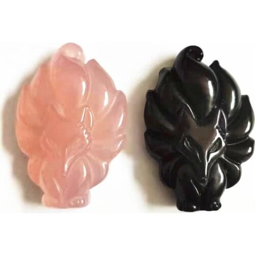 Natural obsidian Stone Pendant Necklace Nine Tail Fox Necklace pendant Fox Ward off Bad Luck With Chain