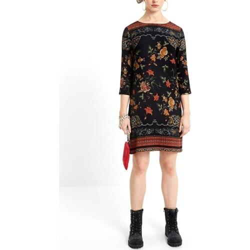 Spanish print V-neck dress with medium sleeves