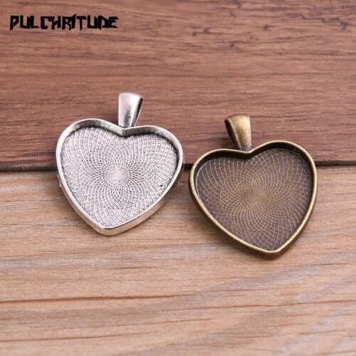 6pcs 25mm Inner Size Two Color Metal Alloy Simple Herat Cabochon Pendant Setting Jewelry Findings