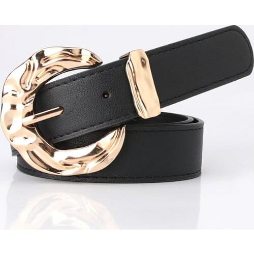 Fashion Black White Leather Belts for Women Jeans Classic Retro Gold Round Buckle Female Pin Luxury Punk Gothic Waist Belts