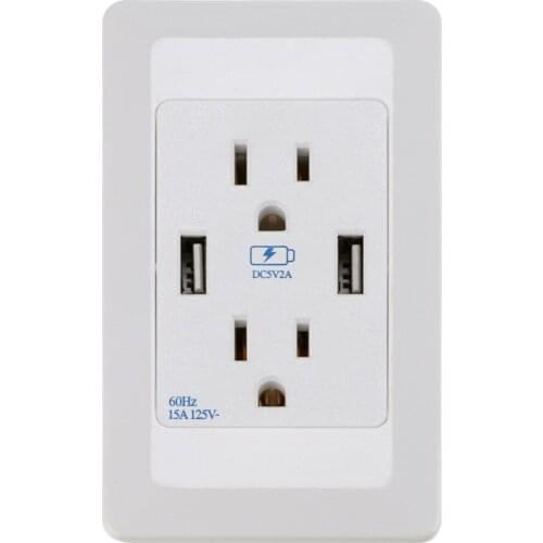 US plug USB Port Outlet Plate Panel Dock Station Wall Charger Socket Power Adapter-white