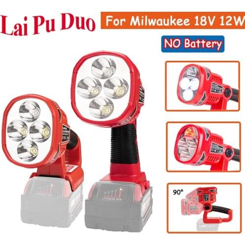 12W 18V LED Lamp Work Light For Milwaukee M18 (NO Battery,NO Charger)Li-Ion Battery USB Outdoor Tools Flashlight
