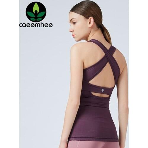 CAEEMHEE Cross Strap Hollow Yoga Top Women Sleeveless Fitness Shirt Padded Workout Tank Tops Tight Quick Dry Gym Running Vest