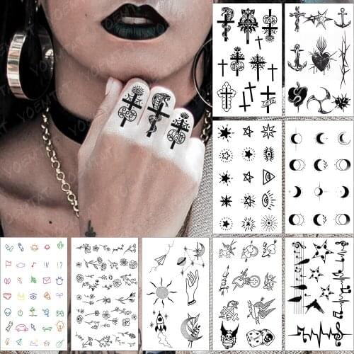 Waterproof Temporary Tattoo Sticker Small Cross Snake Spider Flash Tatoo Angel Heart Star Wrist Fake Tatto For Body Art Women