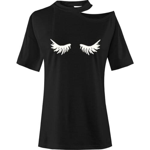 Women T Shirt Eyelashes Makeup Lashes Mascara Shirt Lover Gift T-Shirt Summer Graphic Irregular Sexy Off Shoulder Tops Tee