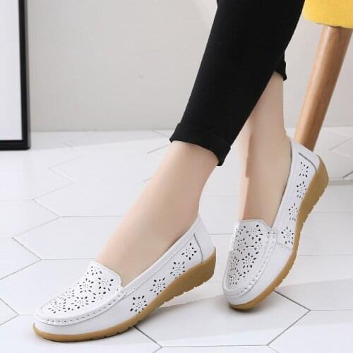 2020 Spring Women Flats Shoes Women Genuine Leather Shoes Woman Cutout Loafers Slip On Ballet Flats Ballerines Flats