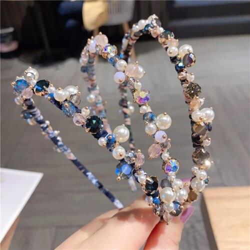 Women Hair Hoops Rhinestone Peal Headband Rhinestone Princess Hairband Girls Dance Party Sexy Boutique Hair Accessories