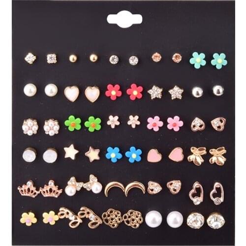 Pendientes mujer 2021 Earrings For Women Girls Fashion Mixed Heart Flower Animal Butterfly Pearl Stud Earrings Set