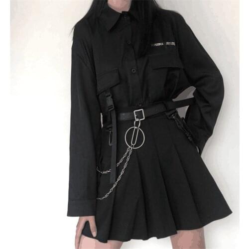 2020 HOT Fashion Autumn Women set Two piece set Diablo Gothic Style Long sleeve shirt and Black Pleated mini skirt female set