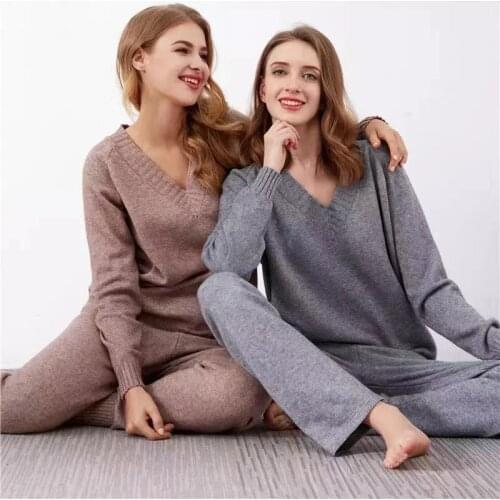 Women Sweater 2 Piece Sets Tracksuit 2021 New Autumn Winter Knitted V Neck Thick Loose Pullover + Casual Pocket Harem Pants Suit