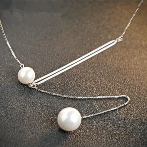 Sweater Chain Necklaces Women Jewelry Real s925 Standard Silver Jewels Shell Ball Pearl Long Thin Fashion Charming Girl Gift 1pc