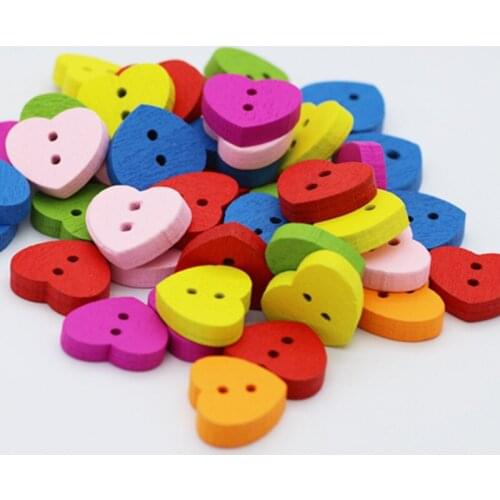 100pcs/lot Wooden Buttons Mixed Color Heart Pattern Decorative Buttons 2 Holes Fit Sewing Scrapbooking Wood Craft MS 009