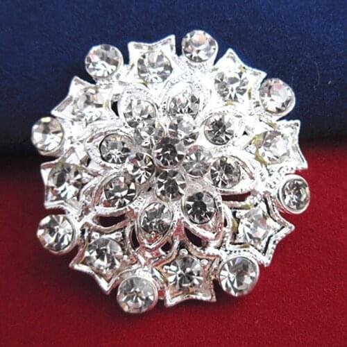 12PCS/LOT Silver Color Clear Crystal Small Flower Wedding Invitation Brooch Flower Cake Brooch