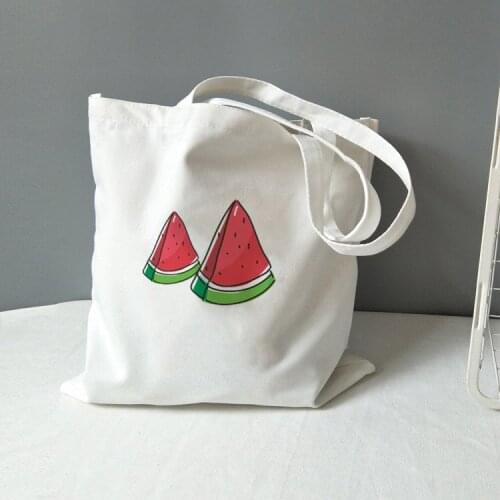 2021 Fashion Womens Tote Bag Girl Korea Original Cute Watermelon Graphic Canvas Shopping Bag Student Shoulder Bags