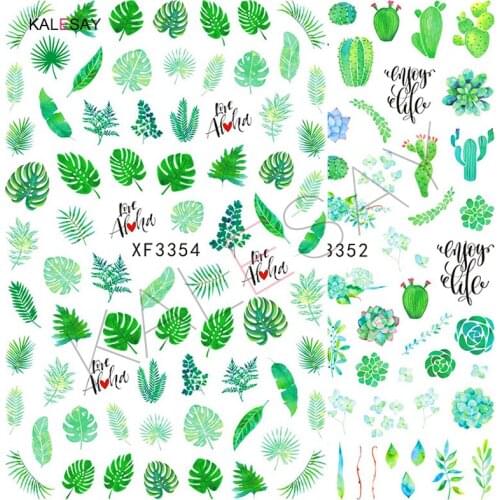 3D Nail Art Stickers Manicure Decoration Design Art Decal Spring Green Leaf Nail Decor Art Designer Decals Flower Back Glue