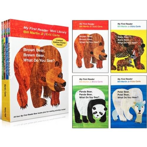 4PCS English book for children My First Reader Mini Library: Brown Bear, Brown Bear, What Do You See? educational popular book