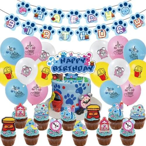 44pcs/set Cartoon Blue’s Clues Party Balloons Blue Dog Birthday Banner Cake Topper Baby Shower Birthday Party Decor Supply