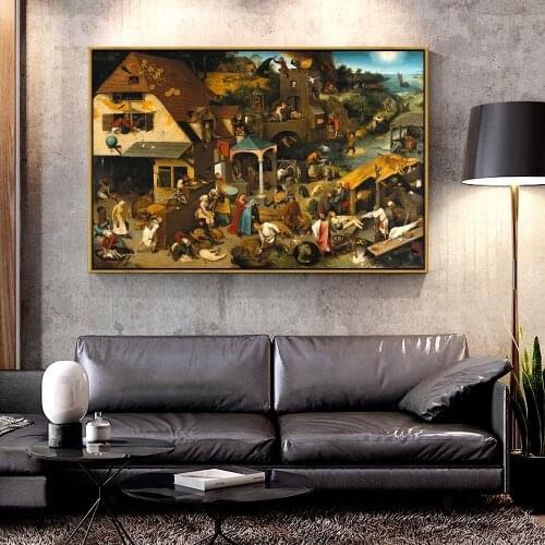 Artcozy Pieter Bruegel Netherlandish Proverbs Oil Canvas Painting for Home Decoration Wall Art Canvas Printings Figure Painting