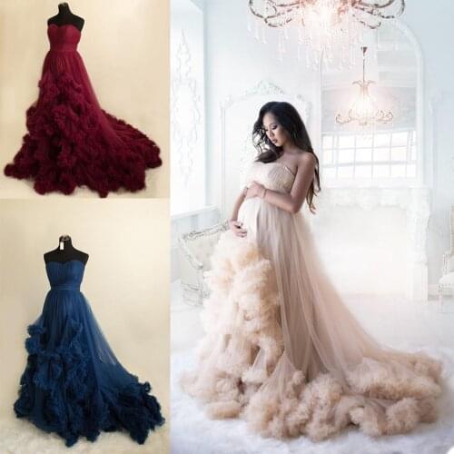Burgundy Bridal Fluffy Tulle Maternity Robes Custom Made Women Long Dresses Photo Shoot Beach Birthday Party Bathrobe Sleepwear