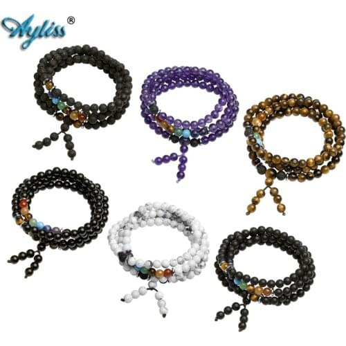 Ayliss 6mm Gem Stone 108 beads Bracelets Healing Balance Reiki Buddha Prayer Bracelet for Men Women Chraka Reiki Healing Jewelry