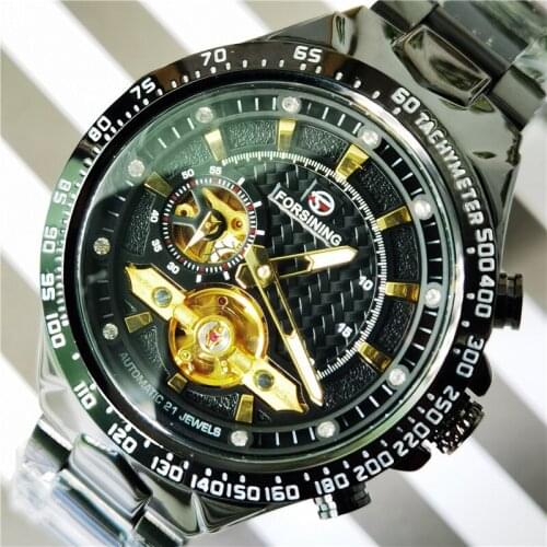 FORSINING New Luxury Brand Business Mens Watch Stainless Steel Automatic Mechanical Watches For Men Fly Tourbillon Wristwatches