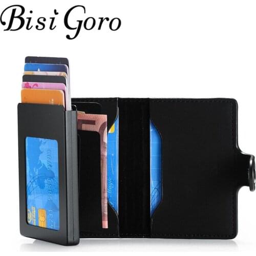 BISI GORO RFID Secure Cash and Cards Wallet Button 2021 Case Business Card Holder tarjetero hombre cuero Travel Document Holder